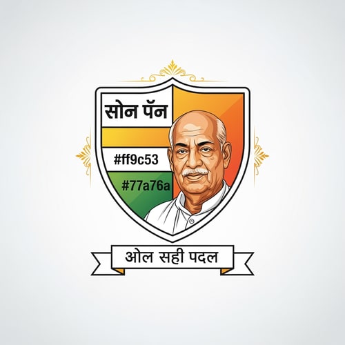 AI Design for Create a premium vector logo inspired by Indian heritage for "सरदार रथयात्रा".
The logo should have a royal shield-style shape similar to traditional Indian emblem designs.
Main focus: a realistic illustrated portrait of Sardar Vallabhbhai Patel on the right side, same style as reference (dignified, detailed vector illustration, warm lighting, respectful look).
Color palette strictly:
Primary color: #ff9c53
Secondary color: #77a76a
Use gradients and golden highlights to make it premium.
Important elements:
- Keep the exact Hindi text: "सरदार रथयात्रा"
- Tagline below in ribbon banner: "सरदार आपके द्वार"
- Remove the chariot (rath) completely
- Maintain similar composition and layout as the reference logo
- Clean vector lines, high-end branding style
- Balanced typography with bold Hindi lettering
- Minimal but elegant decorative Indian motifs
- White or light neutral background
Style:
modern + traditional Indian fusion logo, vector, print-ready, ultra high resolution, professional branding, Adobe Illustrator style.
flat vector logo, brand identity, symmetrical composition, minimal shadows, crisp edges, 4k, print ready