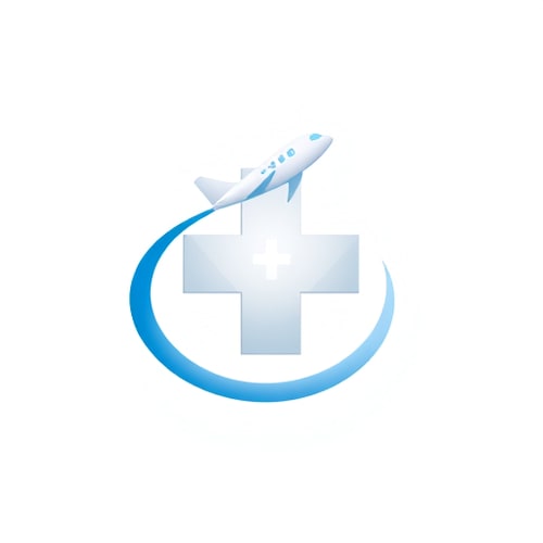 AI Design for Plane + Cross Fusion”
Concept: A small airplane icon flies over a medical cross, leaving behind a curved trail shaped like a heart or wave.
Symbolism: Travel for medical help with compassion.
Style: Gradient 3D or soft shadow.
Color idea: Light blue & silver gradient.
Mood: Modern, international, dynamic.