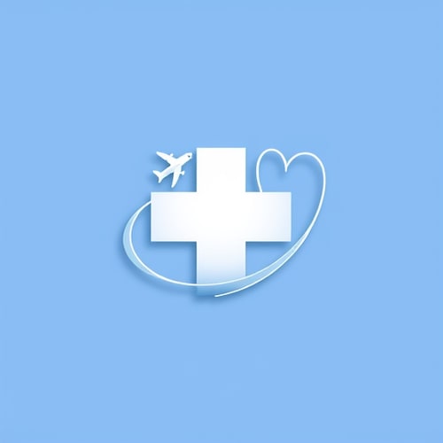 AI Design for Plane + Cross Fusion”
Concept: A small airplane icon flies over a medical cross, leaving behind a curved trail shaped like a heart or wave.
Symbolism: Travel for medical help with compassion.
Style: Gradient 3D or soft shadow.
Color idea: Light blue & silver gradient.
Mood: Modern, international, dynamic.