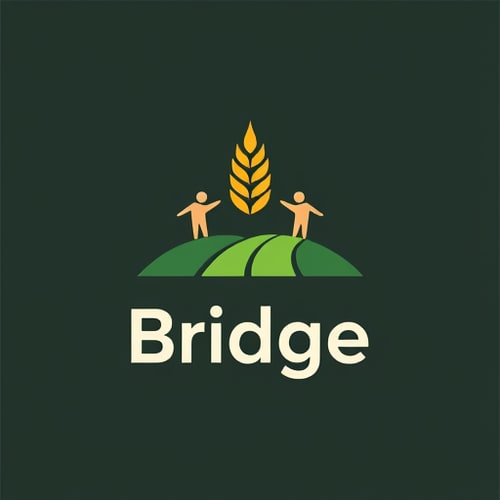 AI Design for Logo Design:"Design a modern, minimalistic logo for a mobile app called 'Bridge'. The app helps farmers order farm essentials like wheat, milk, and groceries quickly, similar to Instamart. The logo should combine elements of a bridge (symbolizing connection and trust) with soft agricultural motifs (like a wheat stalk or leaf). Use a clean geometric style, flat design, and bold, modern typography. Color palette should be fresh and approachable — shades of green for agriculture, with a touch of yellow or orange for energy and warmth. The design must look professional, scalable, and suitable as an app icon." 