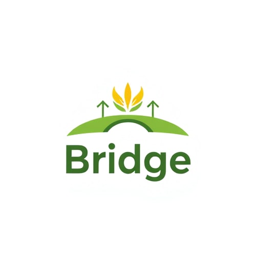 AI Design for Logo Design:"Design a modern, minimalistic logo for a mobile app called 'Bridge'. The app helps farmers order farm essentials like wheat, milk, and groceries quickly, similar to Instamart. The logo should combine elements of a bridge (symbolizing connection and trust) with soft agricultural motifs (like a wheat stalk or leaf). Use a clean geometric style, flat design, and bold, modern typography. Color palette should be fresh and approachable — shades of green for agriculture, with a touch of yellow or orange for energy and warmth. The design must look professional, scalable, and suitable as an app icon." 