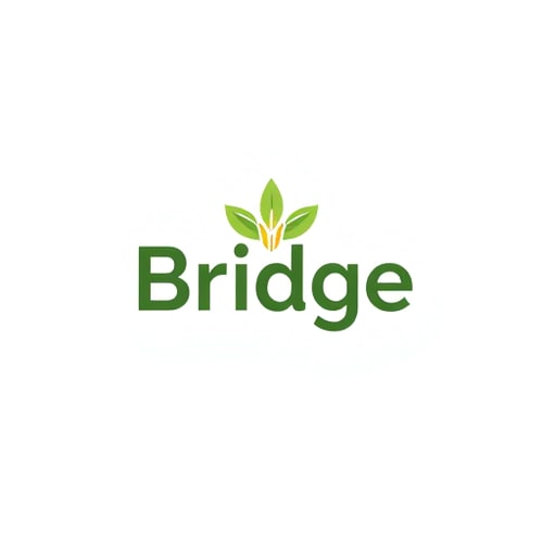 AI Design for Logo Design:Create an aesthetic, minimal, and modern logo for a mobile app named 'Bridge'. The app connects farmers to quick-commerce essentials like wheat, milk, and groceries. Design a unique abstract mark that blends the idea of a bridge (connection, trust) with a subtle agricultural element (leaf or wheat line). Use clean geometry, smooth curves, and balanced negative space. Typography: bold, modern sans-serif. The style should be timeless, elegant, and instantly recognizable as a premium brand. Color palette: fresh green with a warm accent (yellow or orange).