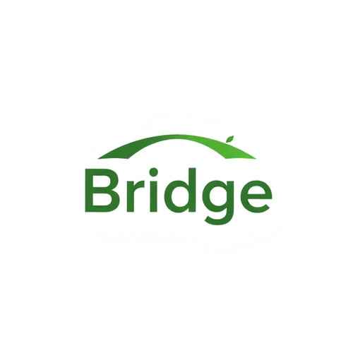 AI Design for Logo Design:Design a minimal and modern logo for a mobile app called 'Bridge'. The app is a quick-commerce platform for farmers to order essentials like wheat, milk, and groceries. Create a unique, abstract symbol that subtly combines a bridge shape with an agricultural touch (like a simple wheat line or leaf curve). Keep the design clean, geometric, and balanced with smooth edges. Use a bold sans-serif typeface for 'Bridge'. The logo must look timeless, scalable, and professional — suitable for an app icon, print, and digital branding. Color palette: fresh green with a hint of warm yellow or orange for energy.