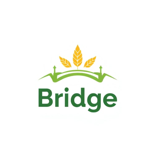 AI Design for Logo Design:"Design a modern, minimalistic logo for a mobile app called 'Bridge'. The app helps farmers order farm essentials like wheat, milk, and groceries quickly, similar to Instamart. The logo should combine elements of a bridge (symbolizing connection and trust) with soft agricultural motifs (like a wheat stalk or leaf). Use a clean geometric style, flat design, and bold, modern typography. Color palette should be fresh and approachable — shades of green for agriculture, with a touch of yellow or orange for energy and warmth. The design must look professional, scalable, and suitable as an app icon."