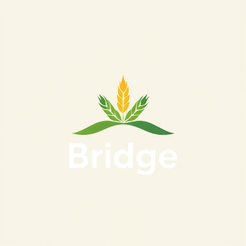 AI Design for Logo Design:"Design a modern, minimalistic logo for a mobile app called 'Bridge'. The app helps farmers order farm essentials like wheat, milk, and groceries quickly, similar to Instamart. The logo should combine elements of a bridge (symbolizing connection and trust) with soft agricultural motifs (like a wheat stalk or leaf). Use a clean geometric style, flat design, and bold, modern typography. Color palette should be fresh and approachable — shades of green for agriculture, with a touch of yellow or orange for energy and warmth. The design must look professional, scalable, and suitable as an app icon."