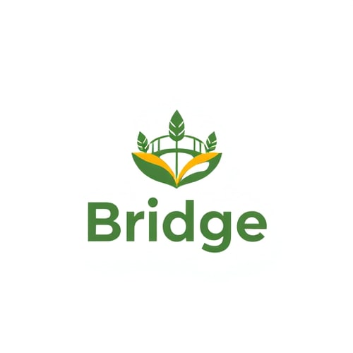 AI Design for Logo Design:"Design a modern, minimalistic logo for a mobile app called 'Bridge'. The app helps farmers order farm essentials like wheat, milk, and groceries quickly, similar to Instamart. The logo should combine elements of a bridge (symbolizing connection and trust) with soft agricultural motifs (like a wheat stalk or leaf). Use a clean geometric style, flat design, and bold, modern typography. Color palette should be fresh and approachable — shades of green for agriculture, with a touch of yellow or orange for energy and warmth. The design must look professional, scalable, and suitable as an app icon."