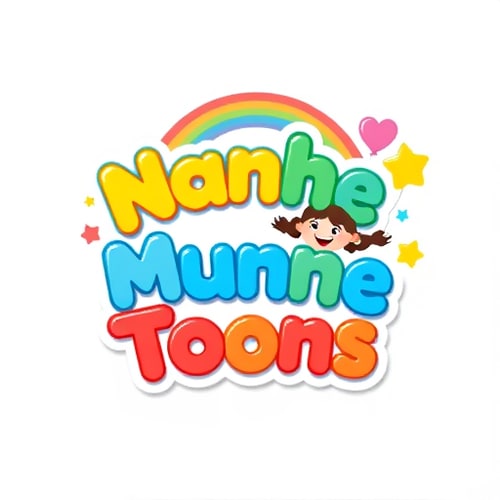 AI Design for "Design a 3D cartoon-style logo for a kids YouTube channel named Nanhe Munne Toons.Use bright and playful colors (yellow, red, blue, green).Text should be bubbly and rounded with a soft 3D look.Add two cute cartoon kids (boy and girl) smiling near the text.Include fun elements like balloons, stars, and rainbow.The style should be very cheerful, eye-catching, and modern.Background: transparent."