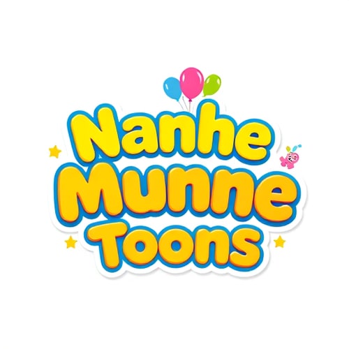 AI Design for "Create a cute, colorful, and playful logo for a kids YouTube channel named Nanhe Munne Toons. The logo should feature:Bright cartoon-style text with rounded bubbly letters.Fun, cheerful colors like yellow, pink, blue, and green.A pair of smiling cartoon kids (one boy and one girl) playing or holding balloons.Elements like stars, rainbow, or small animals (like a bunny or teddy) around the text to make it lively.Style should be 3D cartoonish, modern, and very eye-catching for children.Background should be clean, preferably transparent or white, so it looks good on YouTube profile and thumbnails."