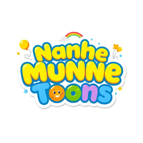 AI Design for "Design a colorful, playful, and cartoon-style logo for a kids YouTube channel called Nanhe Munne Toons.Make the text big, bubbly, and 3D rounded in bright colors (yellow, blue, pink, green).Place two cute smiling cartoon kids (one boy and one girl) around the text, looking happy.Add fun elements like balloons, rainbow, stars, and clouds to make it magical and cheerful.Style should be vibrant, modern, and eye-catching for children.The design must look perfect as a YouTube profile picture and banner.Keep background transparent so it works on any color backdrop."