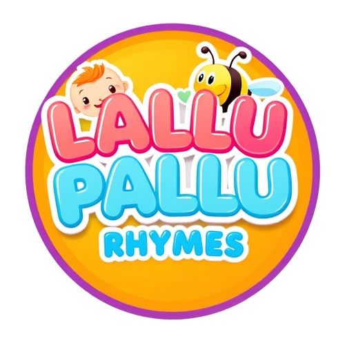 AI Design for  A 3D, colorful kids-cartoon style logo featuring:Text: “LALLU PALLU RHYMES” in big, soft, rounded bubble letters.“LALLU PALLU” in bright pink and yellow gradient letters with a glossy 3D effect.“RHYMES” in sky-blue bubble letters.Characters & elements:A cute baby character with orange hair smiling from behind the top of the text.A friendly 3D bee with yellow and black stripes, blue wings, and tiny antennae flying near the letters.Small green heart shapes as decorative accents.Background:Vibrant circular badge with a warm orange-to-yellow gradient center and a purple border.Style & lighting:Bright, cheerful, children’s animation look.Smooth 3D shading, playful and glossy finish, suitable for a kids rhymes YouTube channel logo.