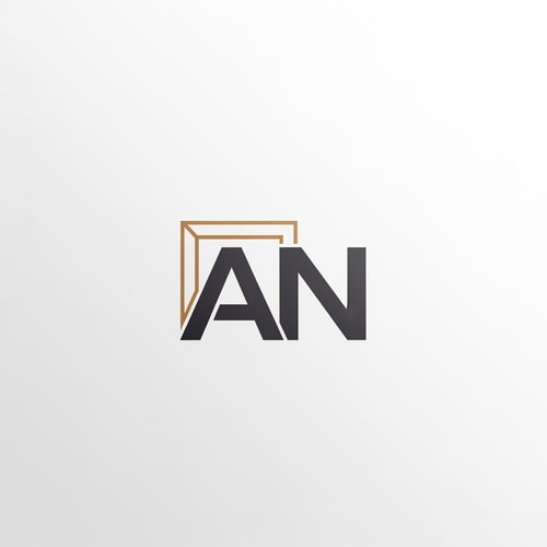 AI Design for A minimalist brand logo for a furniture company featuring the letters "AN" integrated into a sleek, architectural icon — Centered, balanced composition with the text "AN" as the primary focal point, A sophisticated palette of matte charcoal gray and warm oak wood tones, Clean and professional mood with soft, diffused studio lighting, Modern vector graphic design with a focus on negative space and high-end structural lines, Keep text/logos/labels "AN" EXACTLY unchanged; no rewriting, redrawing, correcting, or adding any text; avoid any complex shadows or gradients, Presented on a solid, neutral white background.