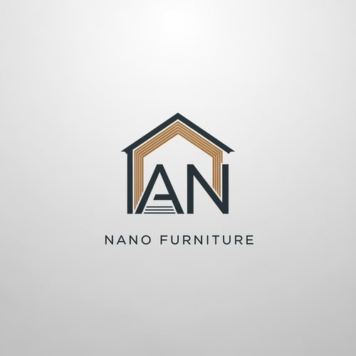 AI Design for A minimalist brand logo for a furniture company featuring the letters NAMED NANO FURNITURE integrated into a sleek, architectural icon — Centered, balanced composition with the text "AN" as the primary focal point, A sophisticated palette of matte charcoal gray and warm oak wood tones, Clean and professional mood with soft, diffused studio lighting, Modern vector graphic design with a focus on negative space and high-end structural lines, Keep text/logos/labels "AN" EXACTLY unchanged; no rewriting, redrawing, correcting, or adding any text; avoid any complex shadows or gradients, Presented on a solid, neutral white background.