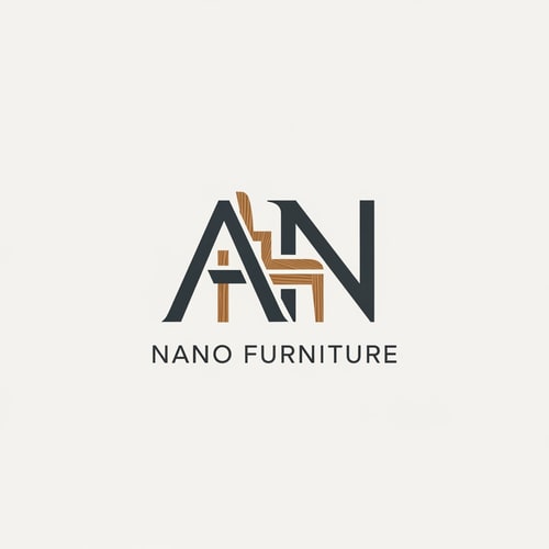 AI Design for A minimalist brand logo for a furniture company featuring the letters NAMED NANO FURNITURE integrated into a sleek, architectural icon — Centered, balanced composition with the text "AN" as the primary focal point, A sophisticated palette of matte charcoal gray and warm oak wood tones, Clean and professional mood with soft, diffused studio lighting, Modern vector graphic design with a focus on negative space and high-end structural lines, Keep text/logos/labels "AN" EXACTLY unchanged; no rewriting, redrawing, correcting, or adding any text; avoid any complex shadows or gradients, Presented on a solid, neutral white background.
