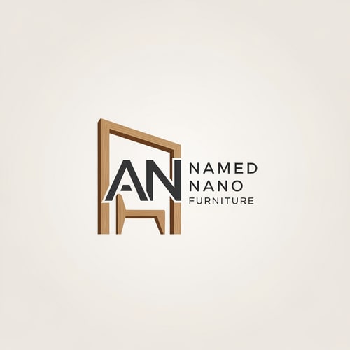 AI Design for A minimalist brand logo for a furniture company featuring the letters NAMED NANO FURNITURE integrated into a sleek, architectural icon — Centered, balanced composition with the text "AN" as the primary focal point, A sophisticated palette of matte charcoal gray and warm oak wood tones, Clean and professional mood with soft, diffused studio lighting, Modern vector graphic design with a focus on negative space and high-end structural lines, Keep text/logos/labels "AN" EXACTLY unchanged; no rewriting, redrawing, correcting, or adding any text; avoid any complex shadows or gradients, Presented on a solid, neutral white background.