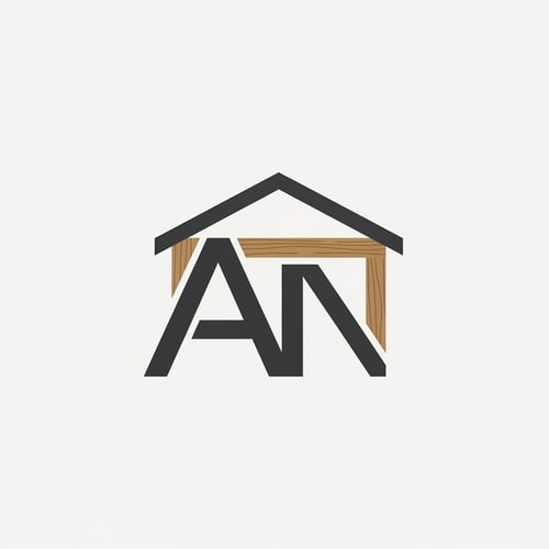 AI Design for A minimalist brand logo for a furniture company featuring the letters "AN" integrated into a sleek, architectural icon — Centered, balanced composition with the text "AN" as the primary focal point, A sophisticated palette of matte charcoal gray and warm oak wood tones, Clean and professional mood with soft, diffused studio lighting, Modern vector graphic design with a focus on negative space and high-end structural lines, Keep text/logos/labels "AN" EXACTLY unchanged; no rewriting, redrawing, correcting, or adding any text; avoid any complex shadows or gradients, Presented on a solid, neutral white background.