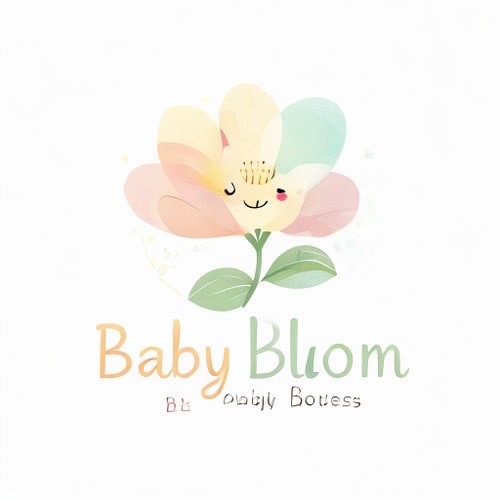 AI Design for Pictorial logo for a baby product business named "Baby Bloom": A blooming flower with a gentle, nurturing feel, incorporating subtle baby-related elements like soft petals or a cradle shape. Soft pastel colors like blush pink, sky blue, mint green, and creamy white, with touches of warm yellow or gentle lavender. Rounded, friendly, and slightly whimsical typeface for "Baby Bloom" and a clean, legible sans-serif for the tagline. Design with a touch of watercolor and gentle, organic lines, incorporating delicate shading and a sense of growth and softness. Visual execution will be a stylized illustration of a flower unfurling, with a subtle smile or gentle eyes integrated into the petals. White background.