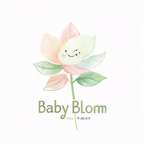 AI Design for Pictorial logo for a baby product business named "Baby Bloom": A blooming flower with a gentle, nurturing feel, incorporating subtle baby-related elements like soft petals or a cradle shape. Soft pastel colors like blush pink, sky blue, mint green, and creamy white, with touches of warm yellow or gentle lavender. Rounded, friendly, and slightly whimsical typeface for "Baby Bloom" and a clean, legible sans-serif for the tagline. Design with a touch of watercolor and gentle, organic lines, incorporating delicate shading and a sense of growth and softness. Visual execution will be a stylized illustration of a flower unfurling, with a subtle smile or gentle eyes integrated into the petals. White background.