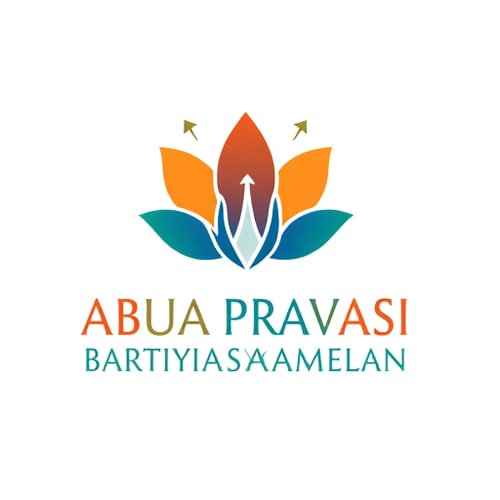 AI Design for Pictorial logo for a event promoting diaspora engagement and national development named "ABUA PRAVASI BHARTIYA SAMMELAN": A stylized lotus flower blooming from a map of India, with upward-pointing arrows representing progress and return, Color palette: Saffron, deep blue, and emerald green. Typography: Elegant and modern sans-serif with a subtle flourish. Design inspired by Indian motifs and modern geometric art, featuring clean lines and a sense of optimism. Visual execution details: The lotus petals should subtly form abstract hands reaching towards or embracing the map. Background type: Clean white or a subtle gradient of saffron to orange. Add birsa munda from jharkhand