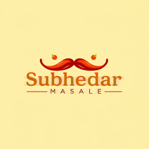AI Design for Design a logo for spices manufacturing company. Name as "Subhedar Masale". Use color yellow, red or brown color. Make mustaches using of red chillies. 