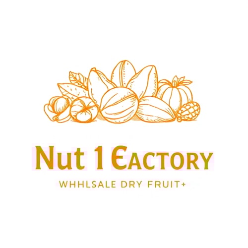 AI Design for this is the logo for Premium Nut FactoryThe logo features several nuts and legumes in a sketch-like, golden-brown style, including what looks like peanuts and some shelled seeds. Below the main company name, the tagline reads: WHOLESALE DRY FRUIT