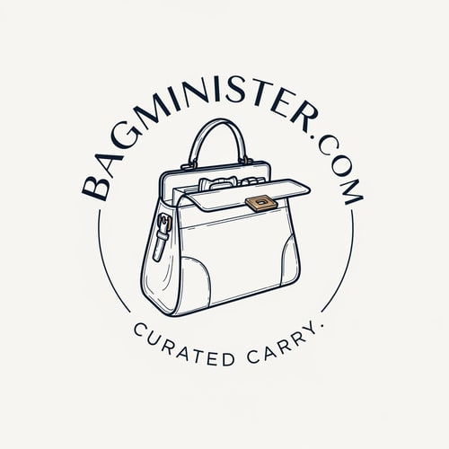 AI Design for i want to create a logo in circle layout for a brand called BagMinister.com keep it bit realte to bags