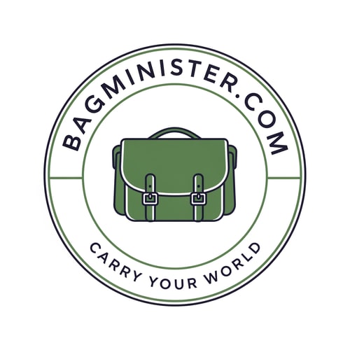 AI Design for i want to create a bag related logo in circle layout for a brand called BagMinister.com