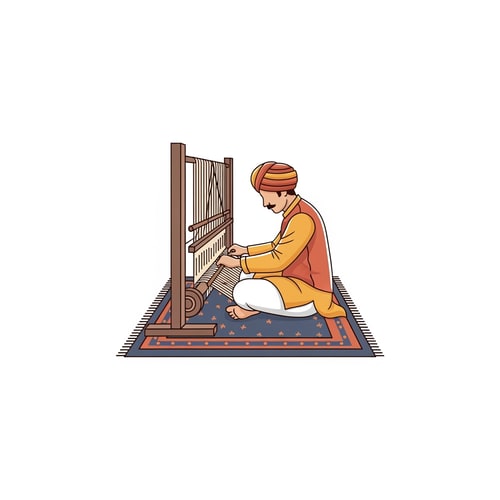 AI Design for generate an logo of a indian man making a rug keep it simple