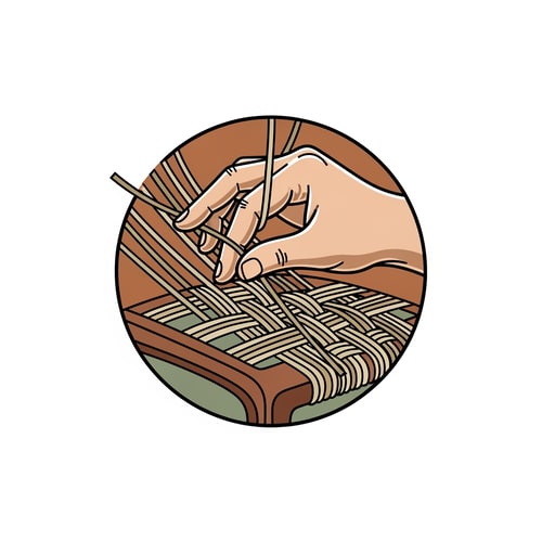 AI Design for generate an logo of a hand making weaving furniture