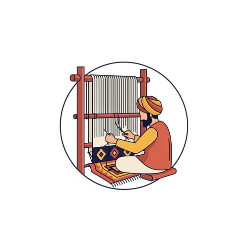 AI Design for generate an logo of a indian man making a rug keep it simple