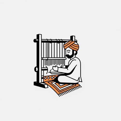 AI Design for generate an logo of a indian man making a rug keep it simple