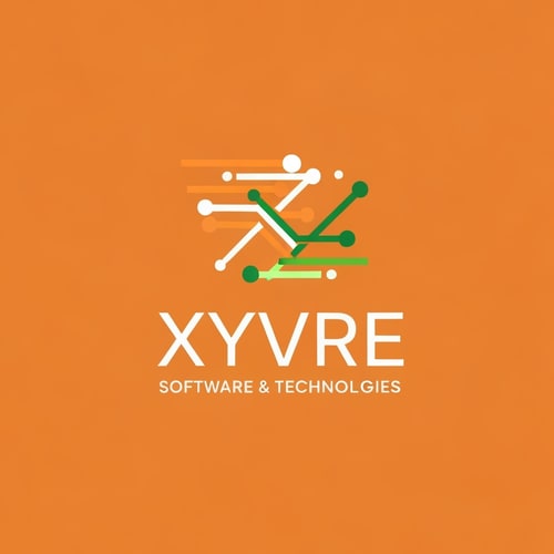 AI Design for Minimalist logo for a futuristic technology company named "Xyvre Software & Technologies": Abstract geometric representation of interconnected data streams, Saffron, White, and Green color palette. Clean sans-serif typography, Sleek and modern design, sharp lines and subtle gradients, solid background.