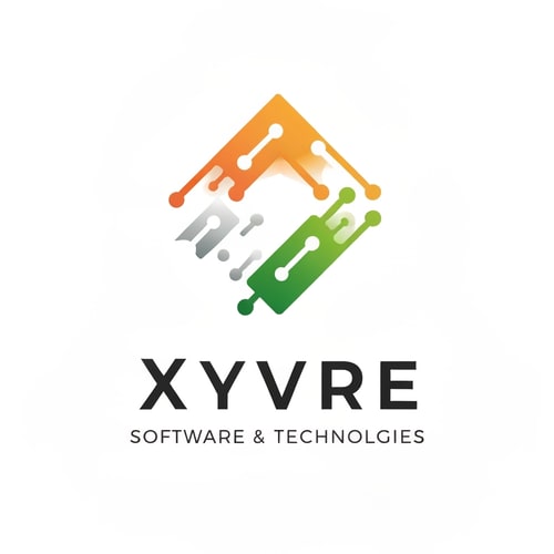 AI Design for Logo for a futuristic technology company named "Xyvre Software & Technologies": Abstract geometric representation of interconnected data streams, Saffron, White, and Green color palette.