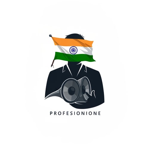 AI Design for a person with a speaker and on the person image attached a indian flag