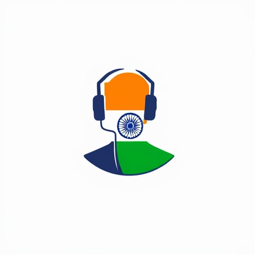 AI Design for a person with a speaker and on the person image attached a indian flag
