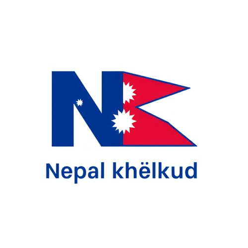 AI Design for logo with channel name Nepal Khelkud, where it show NK and K is replace by Nepal Flag, and Write nepal kehlkud below the logo, with nepal flag colur background