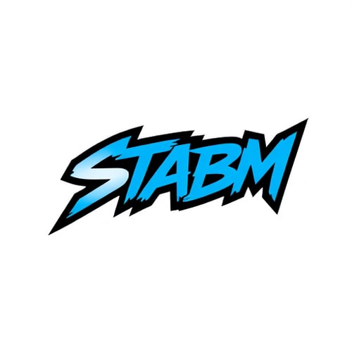 AI Design for Letterform logo for a popular street style clothing brand named "STABM": A sharp, stylized 'S' integrated with a bold 'M', creating a dynamic and memorable mark. Black, white, and a vibrant electric blue. Clean, modern sans-serif font with slightly condensed letterforms. Design with a Y2K aesthetic and a touch of grunge influence. Emphasize sharp angles and geometric precision. Solid background.