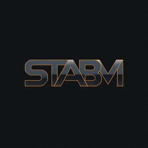 AI Design for Letterform for a high-end, luxury streetwear clothing brand named "STABM": The logo features bold, interconnected "S", "T", "A", "B", and "M" forming a cohesive and distinctive mark, Abstract shapes inspired by modern architecture, deep charcoal grey, sophisticated gold, and a hint of electric blue, Sharp, sans-serif typography with subtle geometric flourishes, reflecting a blend of modernism and urban edge, Minimalist and impactful, with clean lines and precise angles, subtle metallic sheen