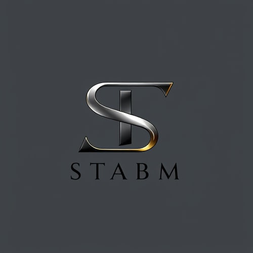 AI Design for Letterform for an elegant and premium sneaker brand named "STABM": A stylized, interlocking "S" and "T" forming a dynamic and abstract monogram, with subtle metallic accents suggesting luxury. Silver, deep charcoal, and a muted gold. A clean, modern sans-serif font with slightly extended kerning for "STABM" below the monogram, if text is required. Inspired by high-end automotive design and architectural precision, with a minimalist and sophisticated aesthetic. The monogram should have sharp, clean lines and a sense of depth, perhaps with a subtle gradient. Solid, neutral dark grey.