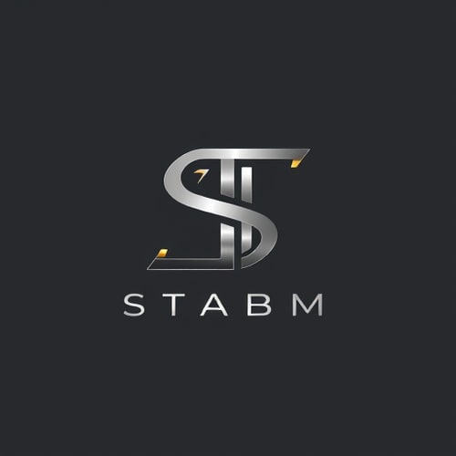 AI Design for Letterform for an elegant and premium sneaker brand named "STABM": A stylized, interlocking "S" and "T" forming a dynamic and abstract monogram, with subtle metallic accents suggesting luxury. Silver, deep charcoal, and a muted gold. A clean, modern sans-serif font with slightly extended kerning for "STABM" below the monogram, if text is required. Inspired by high-end automotive design and architectural precision, with a minimalist and sophisticated aesthetic. The monogram should have sharp, clean lines and a sense of depth, perhaps with a subtle gradient. Solid, neutral dark grey.