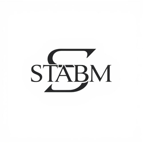 AI Design for Letterform for a premium and elegant sneaker brand named "STABM": A sophisticated, abstract jordan sneaker logo suggesting speed and elevated style, deep charcoal, and a hint of off-white, A sleek, modern sans-serif typeface with subtle sharp edges to echo the brand initial, Modern, minimalist, luxury, with subtle art deco influences, A clean, geometric representation with a focus on sharp lines and balanced negative space, White background.