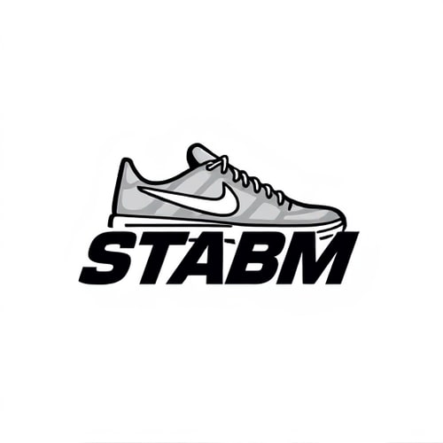 AI Design for Pictorial logo for a sneaker brand named "STABM": An abstract NIKE sneaker blended over the brand name, Clean white background, Bold cool font. Design inspired by athletic footwear and urban streetwear, featuring sharp lines and a dynamic feel, with the sneaker subtly integrated into the typography, white background and the logo should look more professional