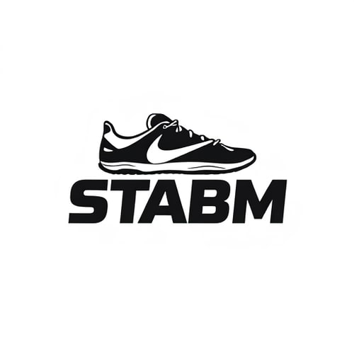 AI Design for Pictorial logo for a sneaker brand named "STABM": An abstract NIKE sneaker blended over the brand name, Clean white background, Bold cool font. Design inspired by athletic footwear and urban streetwear, featuring sharp lines and a dynamic feel, with the sneaker subtly integrated into the typography, white background and the logo should look more professional