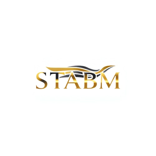 AI Design for Letterform for a premium and elegant sneaker brand named "STABM": A sophisticated, abstract sneaker logo integrated with a subtle, stylized wing or upward curve, suggesting speed and elevated style, Metallic gold, deep charcoal, and a hint of off-white, A sleek, modern sans-serif typeface with subtle sharp edges to echo the brand initial, Modern, minimalist, luxury, with subtle art deco influences, A clean, geometric representation with a focus on sharp lines and balanced negative space, White background.