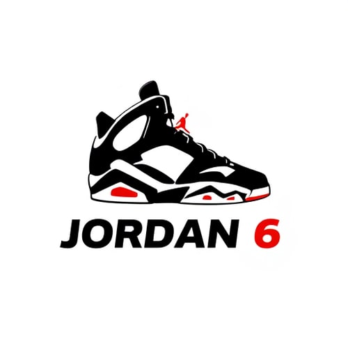 AI Design for  the logo should be for a brand named "STABM" Minimalist emblem for a basketball shoe brand named "Jordan 6": A stylized silhouette of the Air Jordan 6 sneaker with a subtle Jumpman logo integrated into the design, representing legacy and performance. Black, White, and Infrared red for the color palette. Bold, sans-serif typography for the "Jordan 6" name. Design a modern and iconic logo, drawing influence from retro sportswear and street art. Visual execution details: Clean lines, sharp angles, and a sense of dynamic movement. Background type: Solid white.