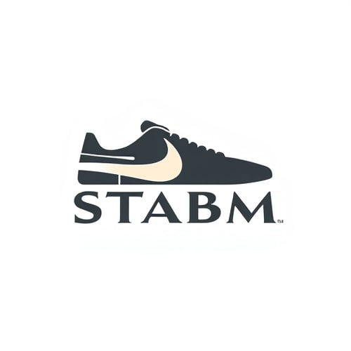 AI Design for Letterform for a premium and elegant sneaker brand named "STABM": A sophisticated, abstract NIKE sneaker suggesting speed and elevated style, deep charcoal, and a hint of off-white, A sleek, modern typeface with subtle sharp edges to echo the brand initial, Modern, minimalist, luxury, with subtle art deco influences, A clean, geometric representation with a focus on sharp lines and balanced negative space, White background.