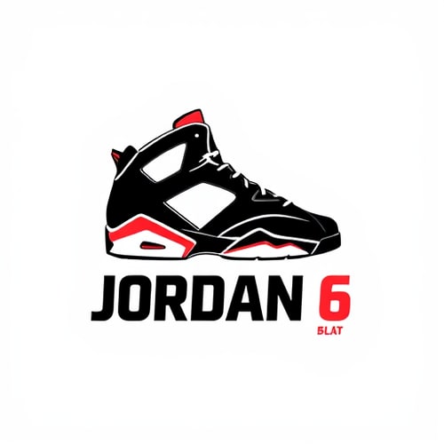 AI Design for Minimalist emblem for a basketball shoe brand named "Jordan 6": A stylized silhouette of the Air Jordan 6 sneaker with a subtle Jumpman logo integrated into the design, representing legacy and performance. Black, White, and Infrared red for the color palette. Bold, sans-serif typography for the "Jordan 6" name. Design a modern and iconic logo, drawing influence from retro sportswear and street art. Visual execution details: Clean lines, sharp angles, and a sense of dynamic movement. Background type: Solid white.