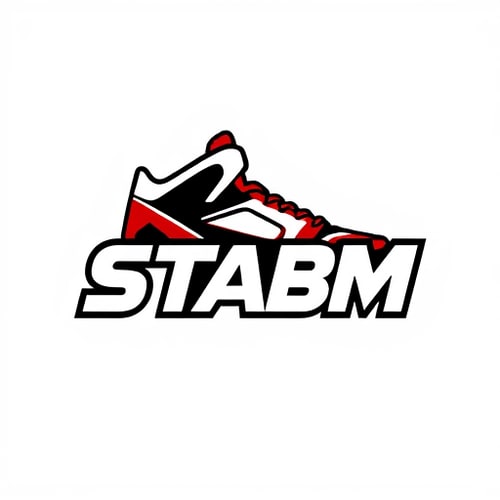AI Design for Pictorial logo for a sneaker brand named "STABM": An abstract Jordan sneaker blended over the brand name, Clean white background, Bold cool font. Design inspired by athletic footwear and urban streetwear, featuring sharp lines and a dynamic feel, with the sneaker subtly integrated into the typography, white background and the logo should look more professional