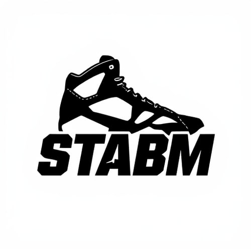 AI Design for Pictorial logo for a sneaker brand named "STABM": An abstract Jordan 6 sneaker silhouette layered over the brand name, Clean white background, Bold sans-serif font. Design inspired by athletic footwear and urban streetwear, featuring sharp lines and a dynamic feel, with the sneaker subtly integrated into the typography, white background.