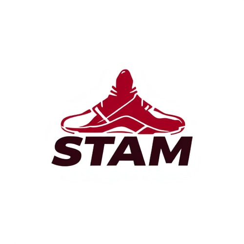 AI Design for Pictorial logo for a sneaker brand named "STABM": An abstract Jordan 6 sneaker silhouette layered over the brand name, Clean white background, Bold sans-serif font. Design inspired by athletic footwear and urban streetwear, featuring sharp lines and a dynamic feel, with the sneaker subtly integrated into the typography, white background.