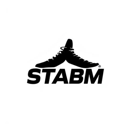 AI Design for Pictorial logo for a sneaker brand named "STABM": An abstract Jordan 6 sneaker silhouette layered over the brand name, Clean white background, Bold sans-serif font. Design inspired by athletic footwear and urban streetwear, featuring sharp lines and a dynamic feel, with the sneaker subtly integrated into the typography, white background. it should look more professional